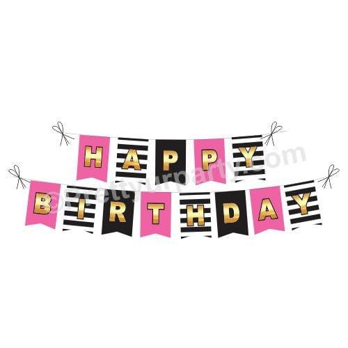 Pink and Black Stripes Happy Birthday Bunting BIRTHDAYS Pretty UR Party Default Title