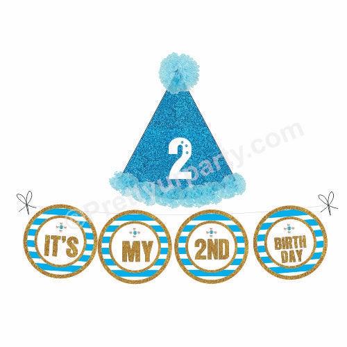 2nd Birthday Cap and Bunting Set - Blue HANDCRAFTED Pretty UR Party
