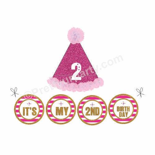 2nd Birthday Cap and Bunting Set - Pink HANDCRAFTED Pretty UR Party