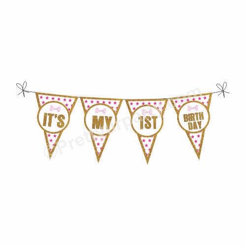 1st Birthday Bunting - Pink BIRTHDAYS Pretty UR Party Default Title