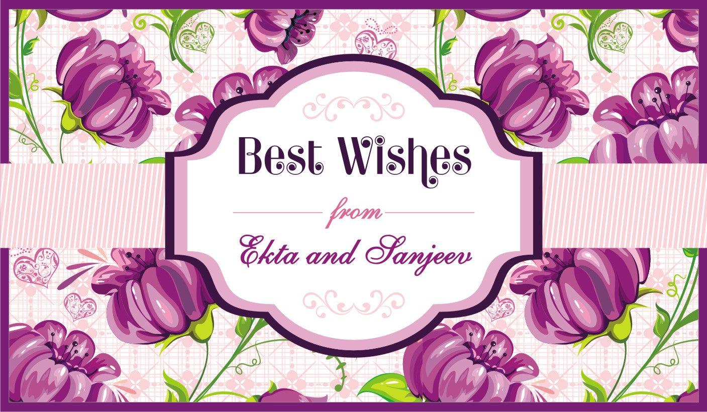 Custom Best Wishes Purple Floral PERSONALISED Pretty UR Party Flat, Non Folded 270 GSM Glossy 50 Best Wishes Cards