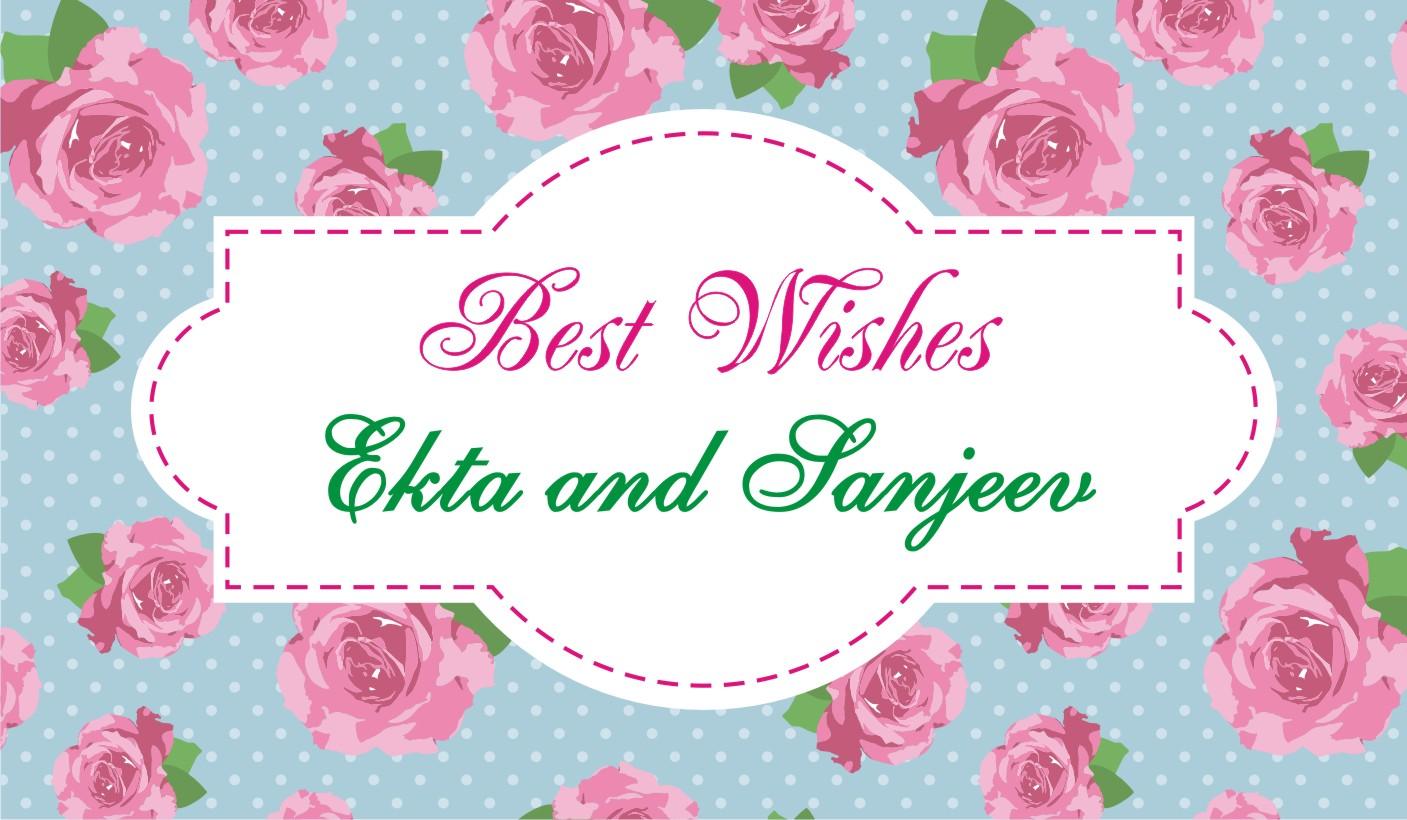 Custom Best Wishes Pink Flowers with Blue Background PERSONALISED Pretty UR Party Flat, Non Folded 270 GSM Glossy 50 Best Wishes Cards