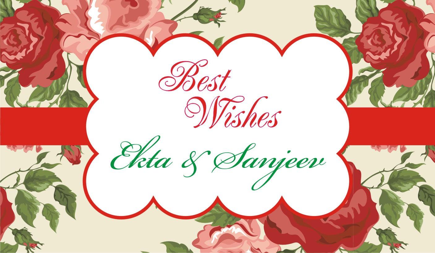 Custom Best Wishes Red Rose Design PERSONALISED Pretty UR Party Flat, Non Folded 270 GSM Glossy 50 Best Wishes Cards