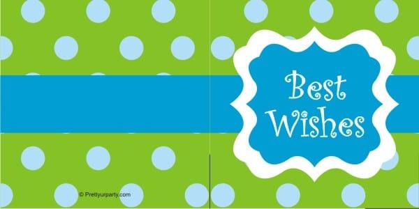 Custom Best Wishes Green & Blue Polka Dot PERSONALISED Pretty UR Party Flat, Non Folded 270 GSM Glossy 50 Best Wishes Cards