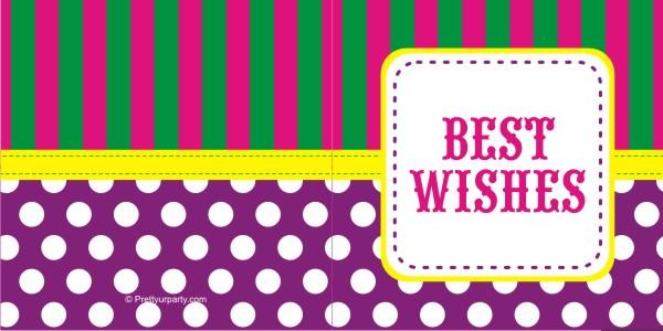 Custom Best Wishes Purple Polka Dot & Stripes PERSONALISED Pretty UR Party Flat, Non Folded 270 GSM Glossy 50 Best Wishes Cards