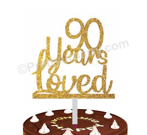 90 Years Loved Cake Topper HANDCRAFTED Pretty UR Party Card Stock Glitter Paper