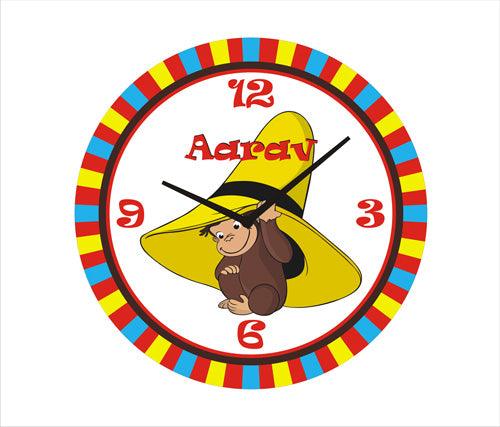 Personalised Curious george Clock THEME PARTIES Pretty UR Party