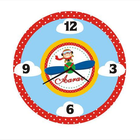 Personalised Little Aviator  Clock THEME PARTIES Pretty UR Party