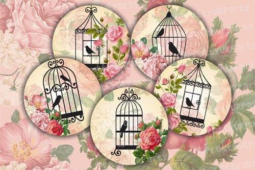 Pink Floral with bird cage Placemats TABLEWARE Pretty UR Party Set of 6 without Coasters