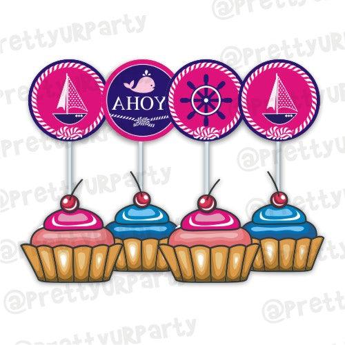 Girly Nautical Cupcake / Food Toppers THEME PARTIES Pretty UR Party Default Title