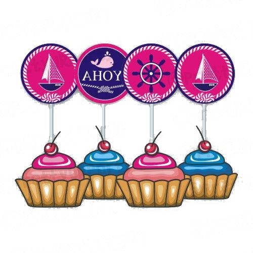 Girly Nautical Cupcake / Food Toppers