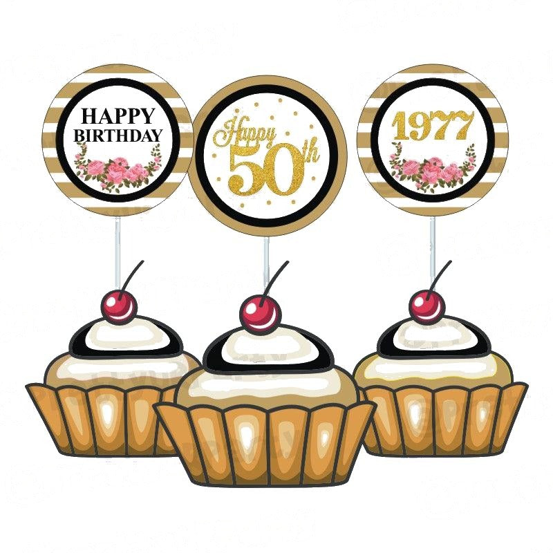 50th Birthday Theme Cupcake / Food Toppers