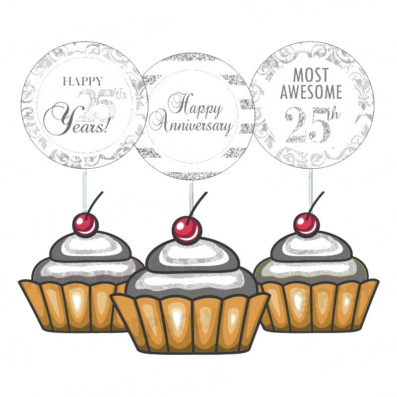 25th Anniversary Theme Cupcake / Food Toppers