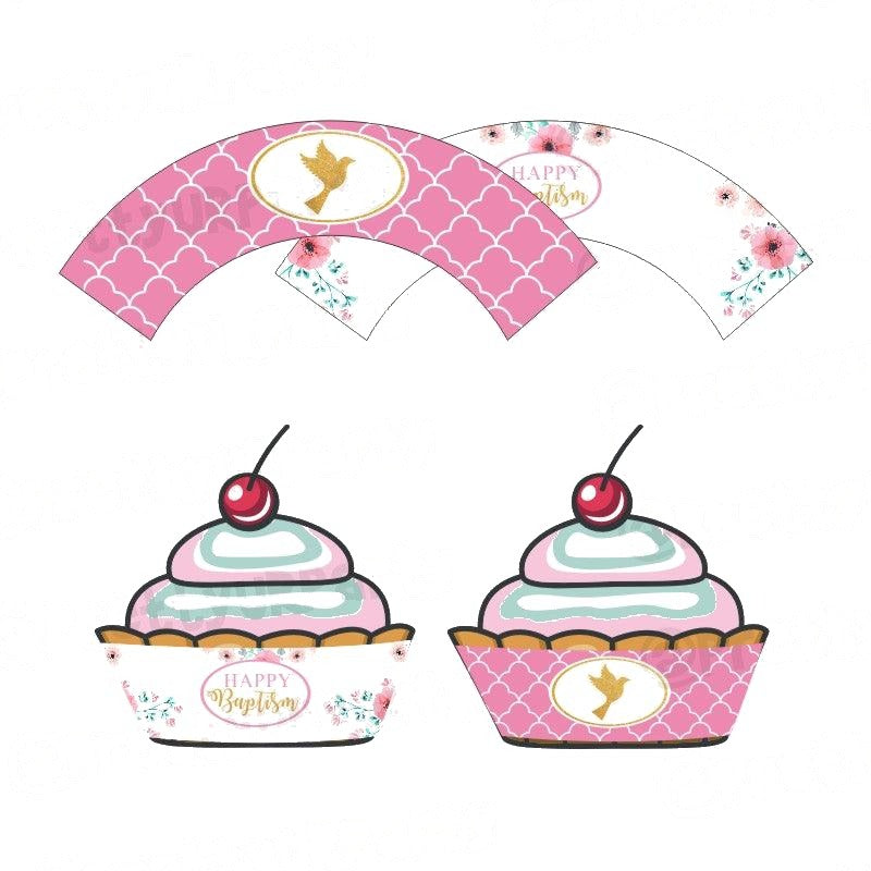 Baptism Pink Theme Cupcake Wrappers