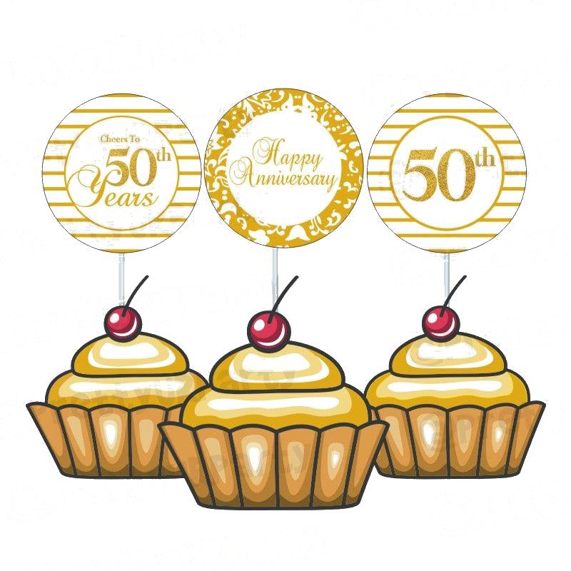 50th Anniversary Theme Cupcake / Food Toppers