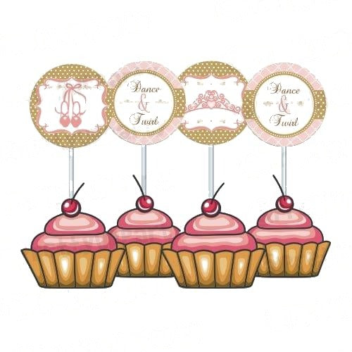 Pink and Gold Ballet Cupcake / Food Toppers