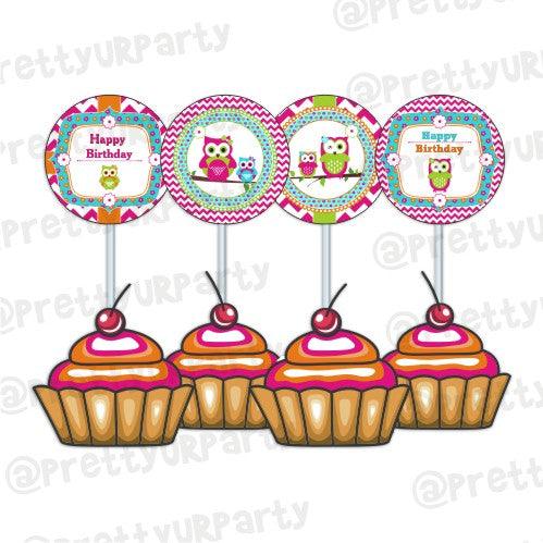 Girly Owl Cupcake / Food Toppers THEME PARTIES Pretty UR Party Default Title