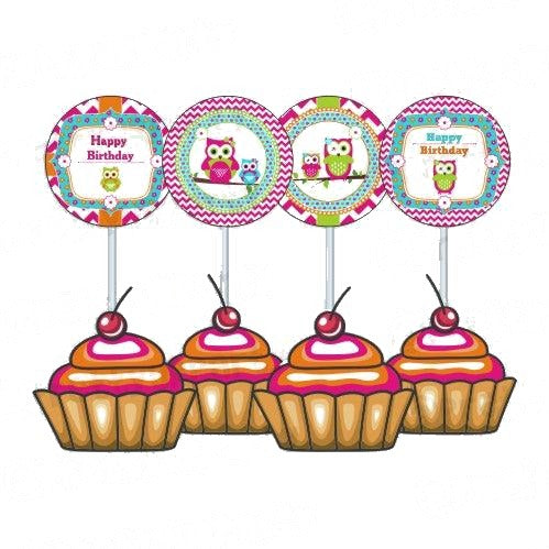 Girly Owl Cupcake / Food Toppers