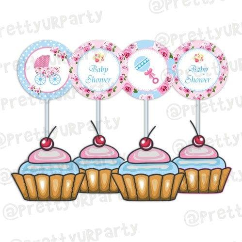 Shabby Chic Cupcake Toppers BABY SHOWER Pretty UR Party Default Title