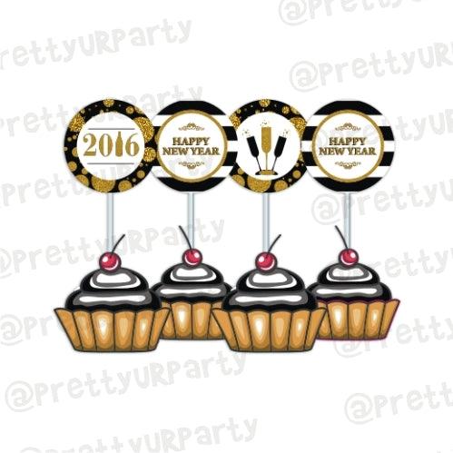 Gold and Black New Year Cupcake / Food Toppers ALL PARTY SUPPLIES Pretty UR Party Default Title