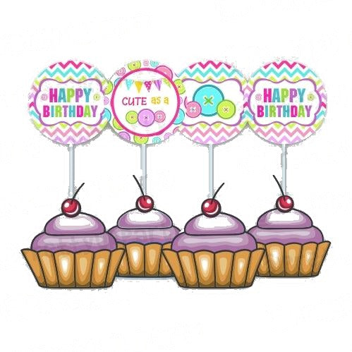 Cute As a Button Cupcake / Food Toppers