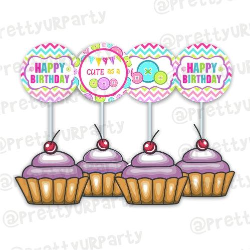 Cute As a Button Cupcake / Food Toppers THEME PARTIES Pretty UR Party Default Title