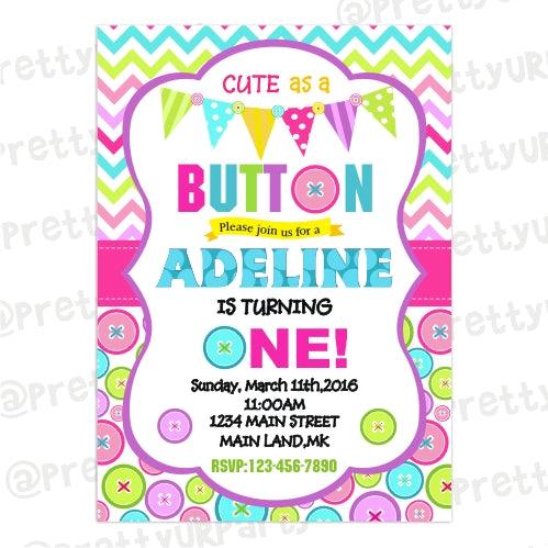 Cute As a Button Invitations ALL PARTY SUPPLIES Pretty UR Party Default Title