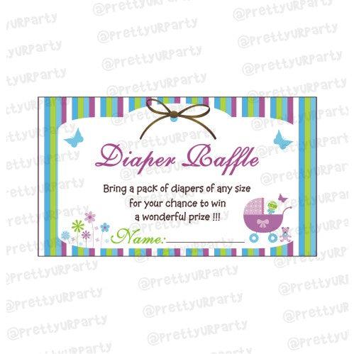 Green & purple Diaper raffle Tickets BABY SHOWER Pretty UR Party