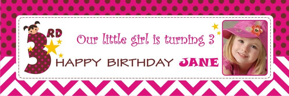 Personalized Pink dots and chevron Birthday Banner 30in with Photo ALL PARTY SUPPLIES Pretty UR Party