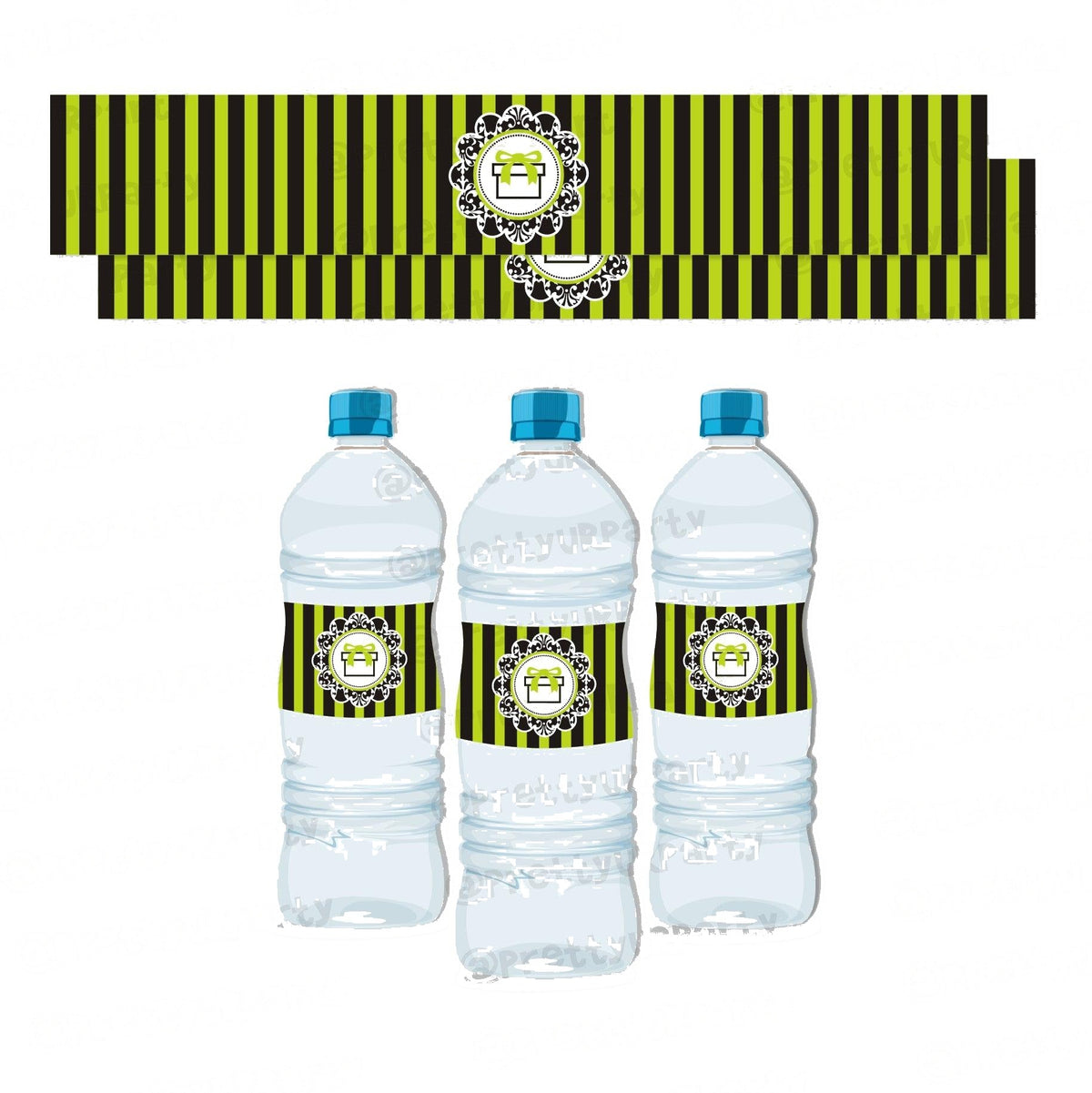Elegant Damask Water Bottle Labels