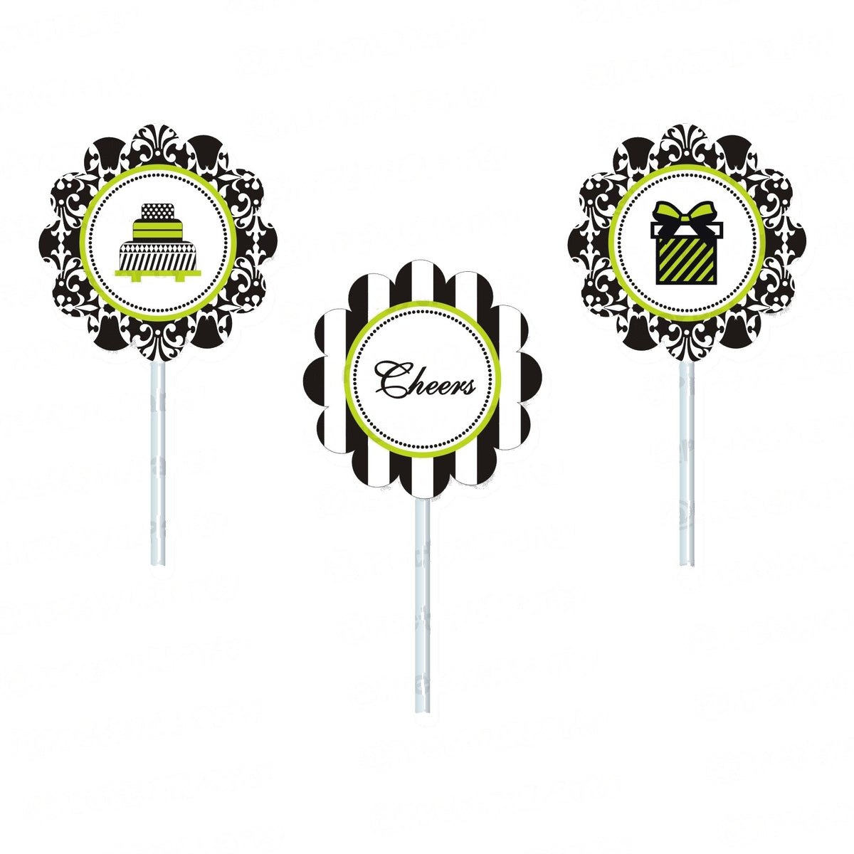 Elegant Damask Cupcake / Food Toppers