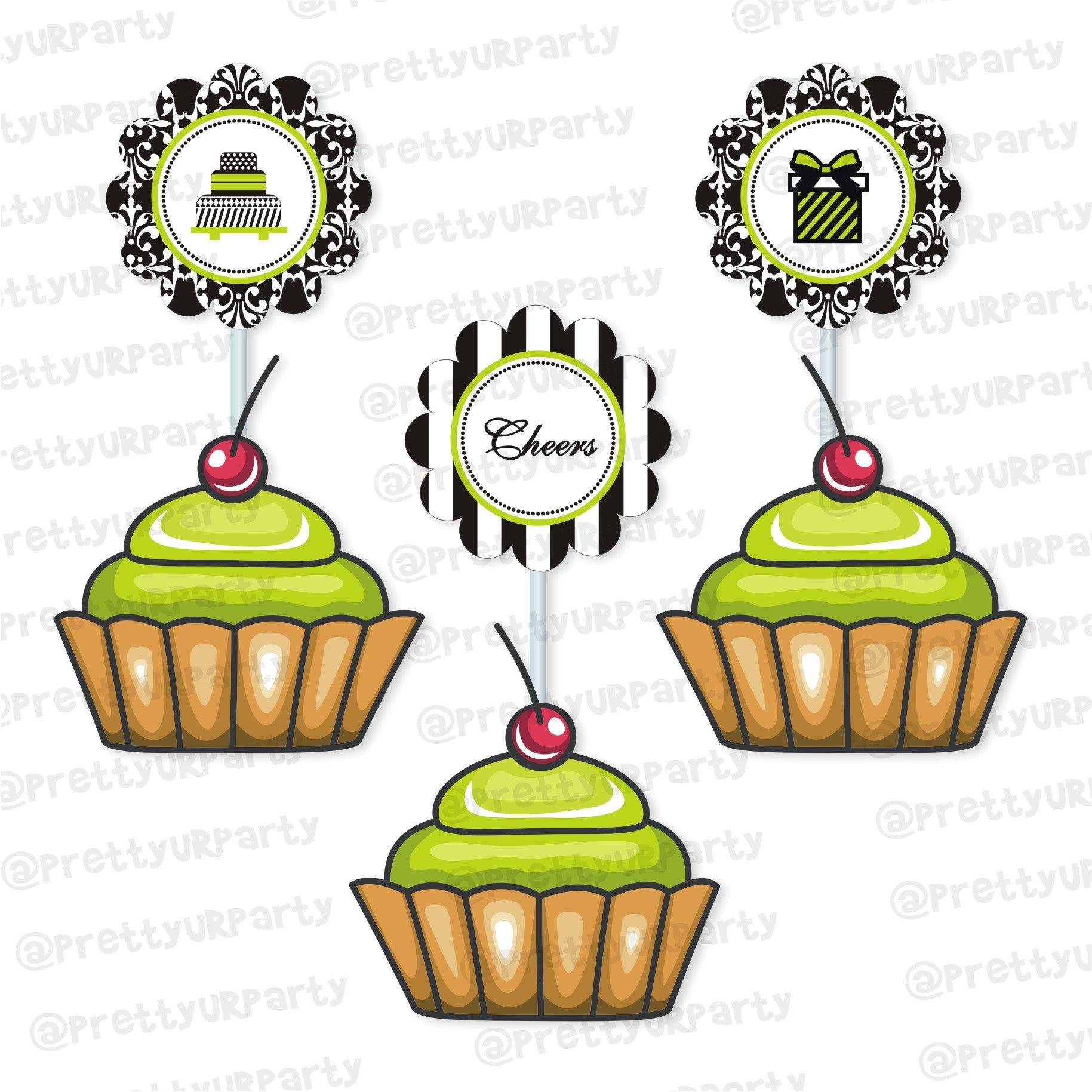 Elegant Damask Cupcake / Food Toppers THEME PARTIES Pretty UR Party