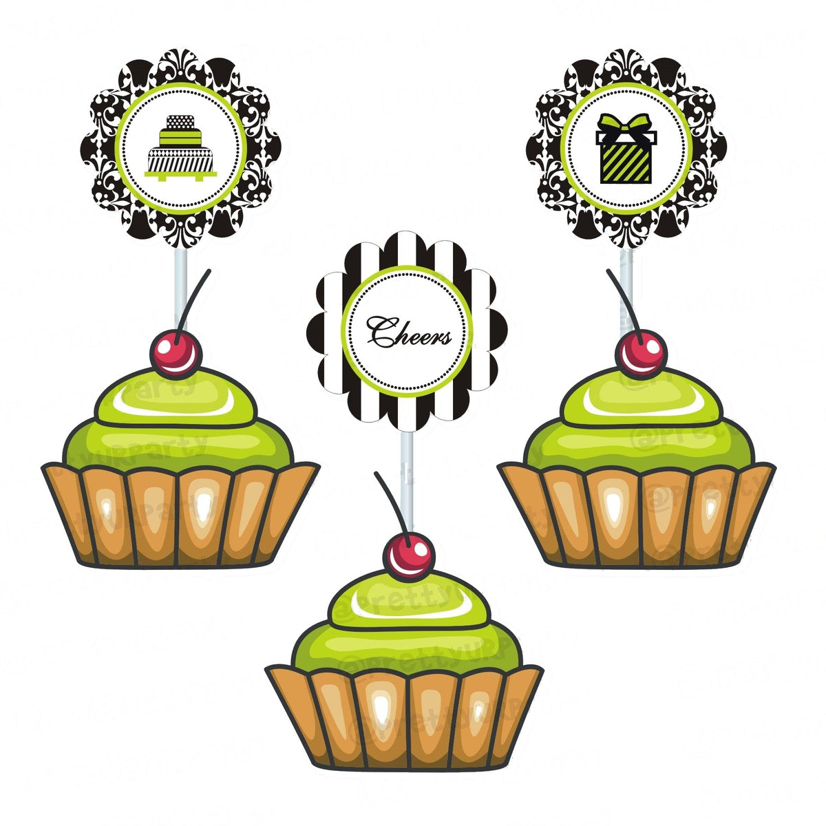Elegant Damask Cupcake / Food Toppers — image 2