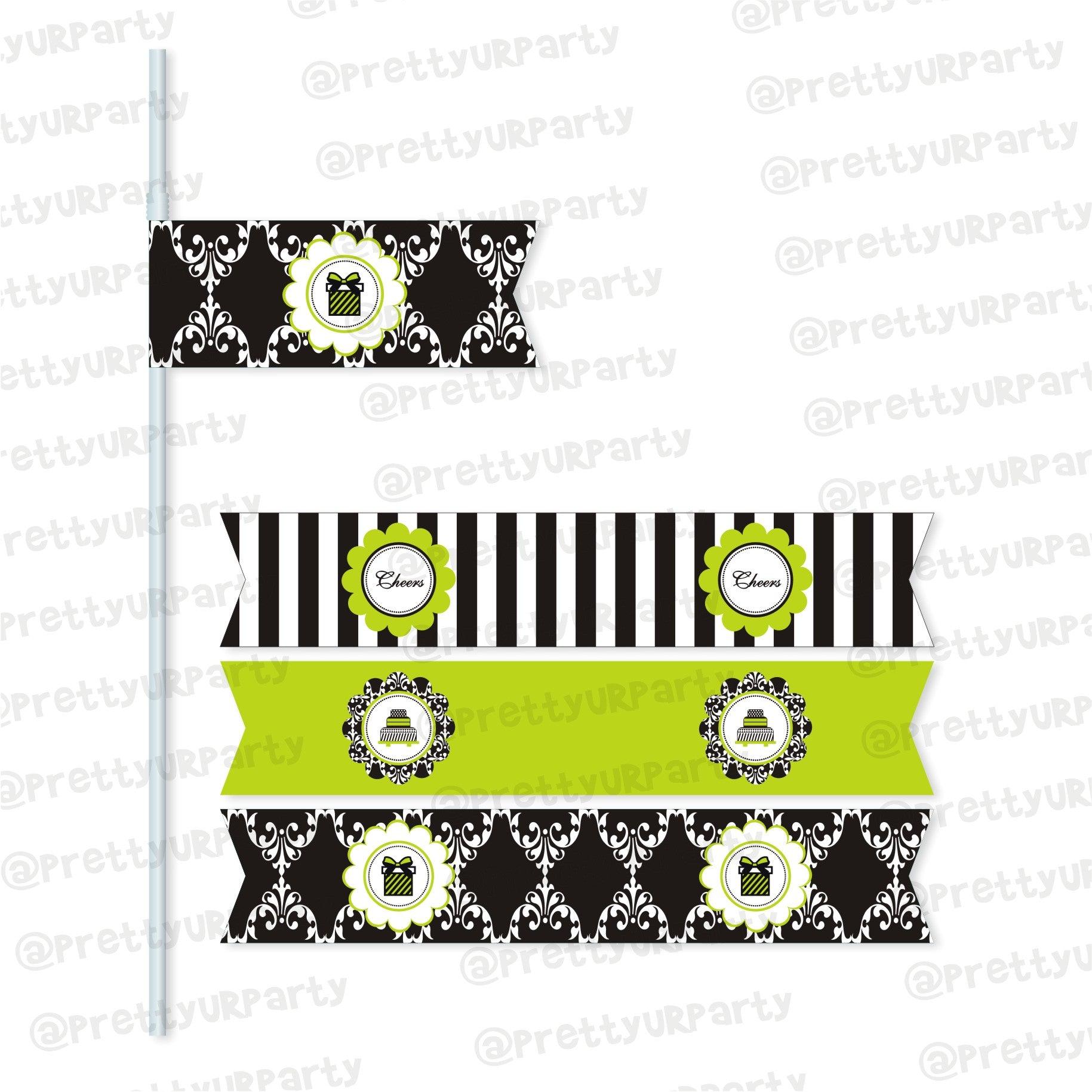 Elegant Damask Drink Straws THEME PARTIES Pretty UR Party