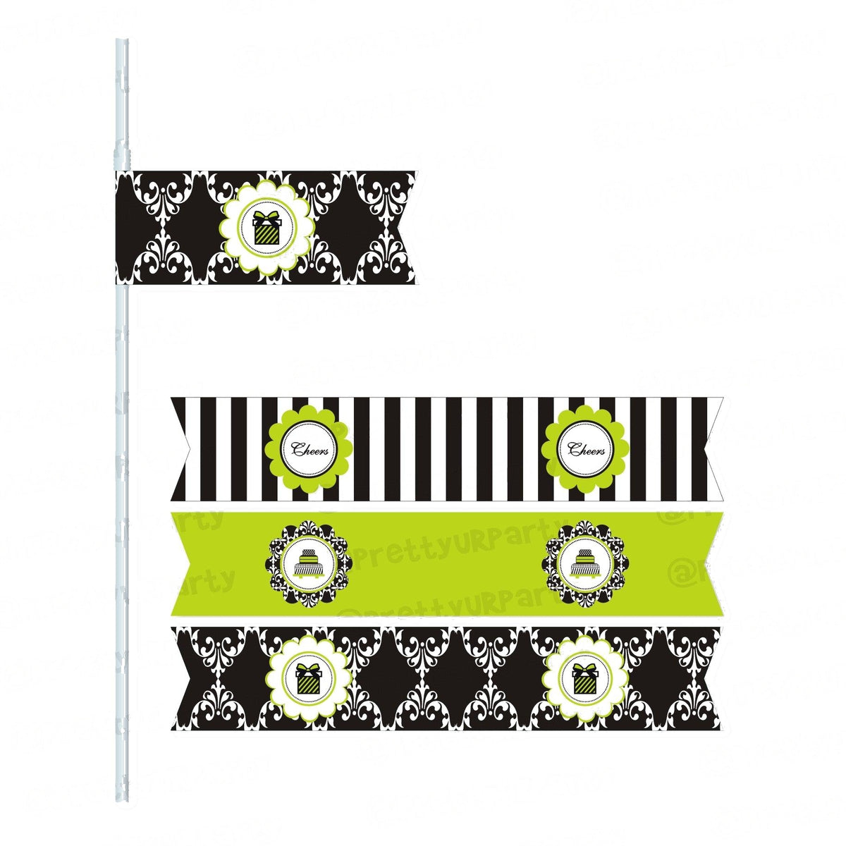 Elegant Damask Drink Straws
