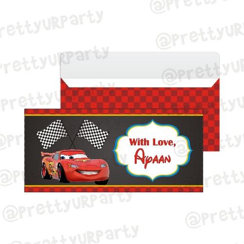 Cars Inspired Money Envelopes - Pack of 10 envelopes PERSONALISED Pretty UR Party Pack of 10 envelopes