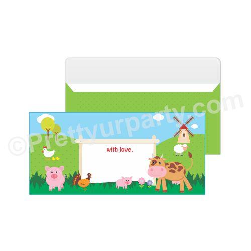 Farm Friends Money Envelopes - Pack of 10 envelopes PERSONALISED Pretty UR Party Pack of 10 envelopes