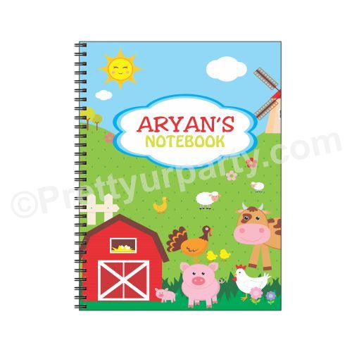 Farm Friends Note Books with coloured Pages - 200 pages PERSONALISED Pretty UR Party Size - A5