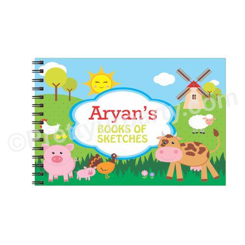 Farm Friends themed Personalised Sketchbook PERSONALISED Pretty UR Party