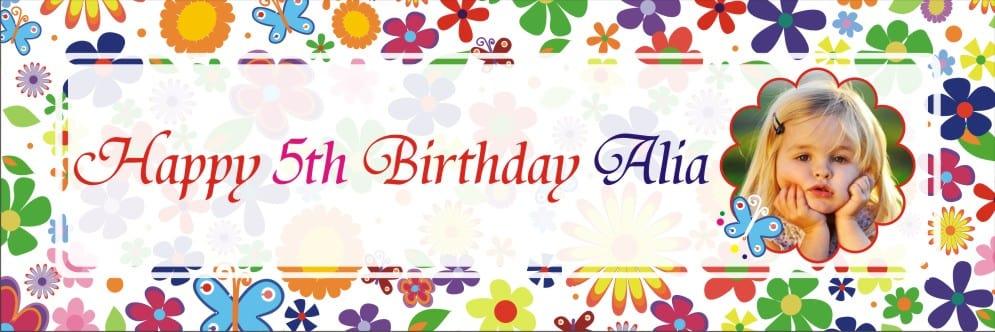 Personalized flowers and butterflies Birthday Banner 30in with Photo ALL PARTY SUPPLIES Pretty UR Party