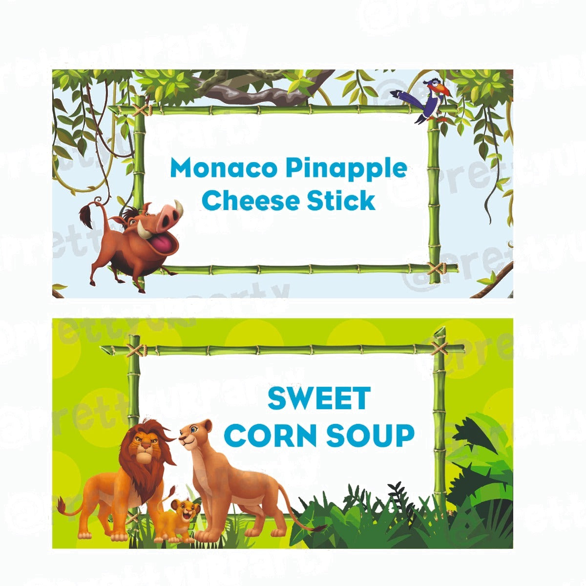 Lion King Theme Food Labels / Buffet Table Cards