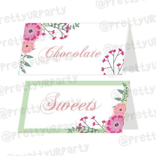 Pink Floral Rakhi Food Labels / Buffet Table Cards ALL PARTY SUPPLIES Pretty UR Party