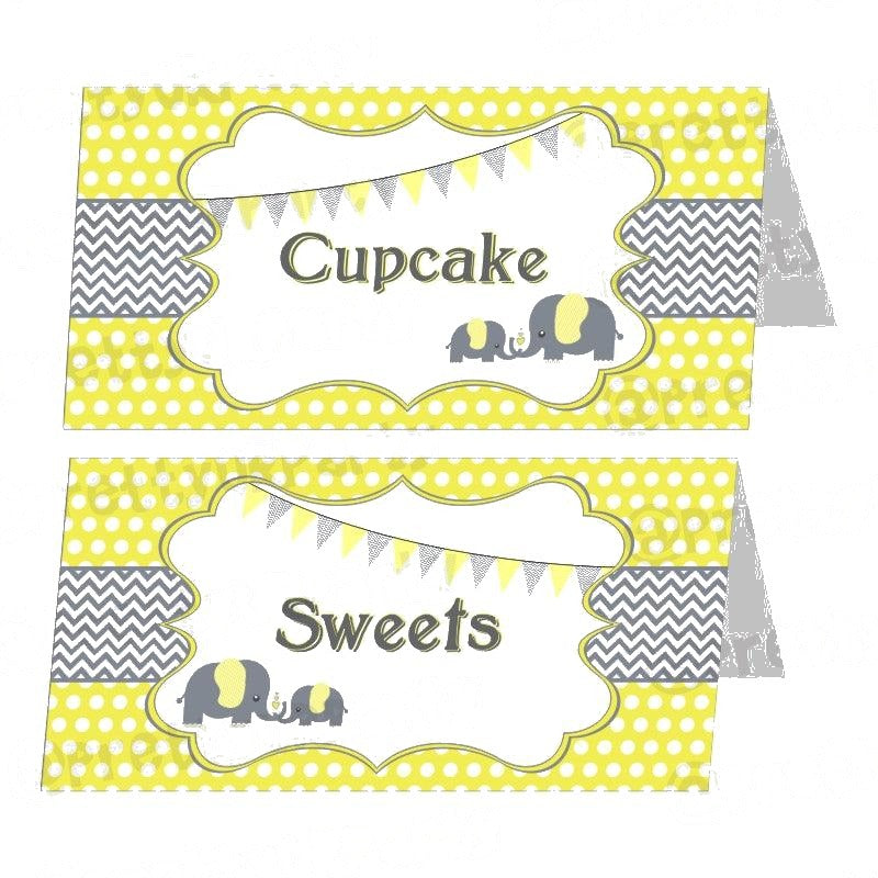 Elephant Baby shower Food Labels / Buffet Table Cards
