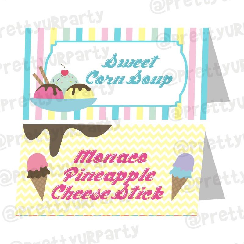 Ice Cream Theme Food Labels / Buffet Table Cards THEME PARTIES Pretty UR Party