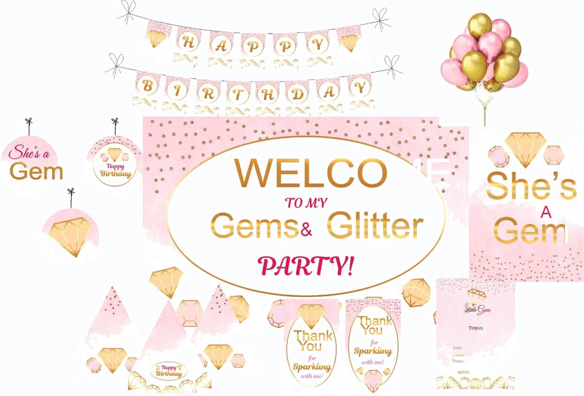 Gem and Glitter Party Decorations - 90 Pieces