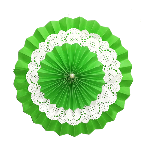 Green Rosette Paper Fans with Doily - Big ALL PARTY SUPPLIES Pretty UR Party