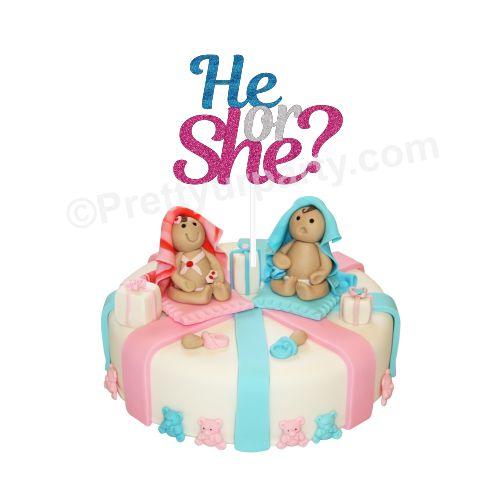He or She Cake Topper BABY SHOWER Pretty UR Party