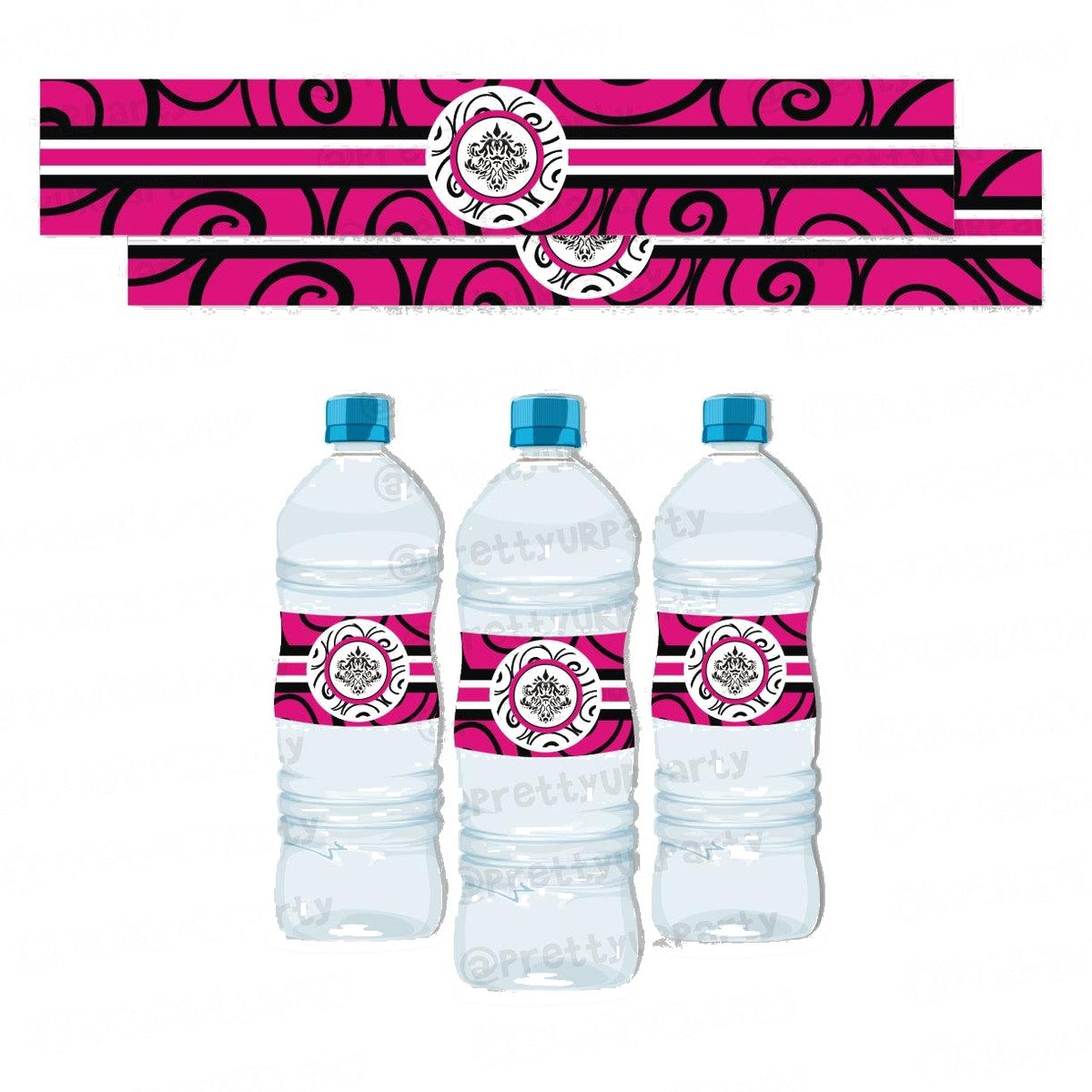 Hot Pink Damask Bottle Labels