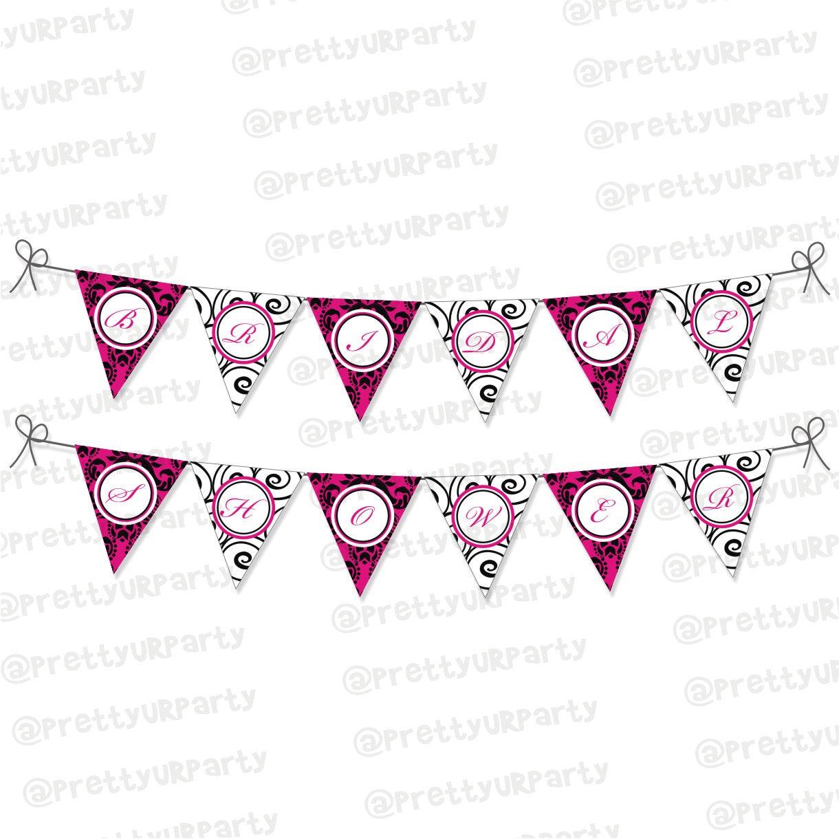 Hot Pink Damask Theme Bunting BABY SHOWER Pretty UR Party Default Title