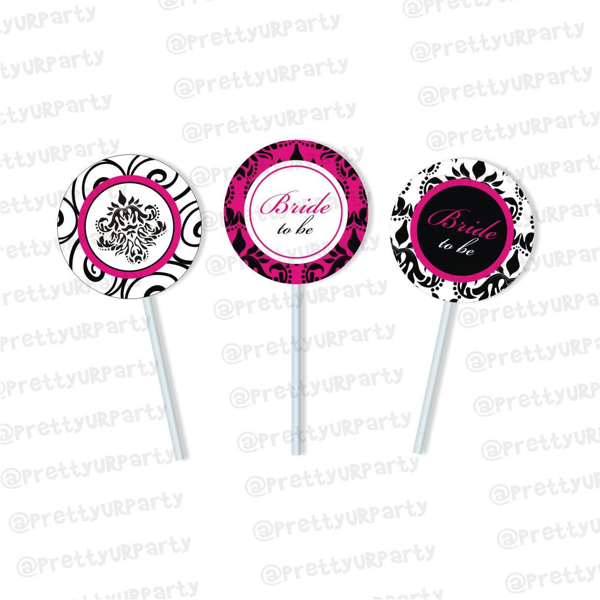Hot Pink Damask Theme Cupcake / Food Toppers BABY SHOWER Pretty UR Party Default Title